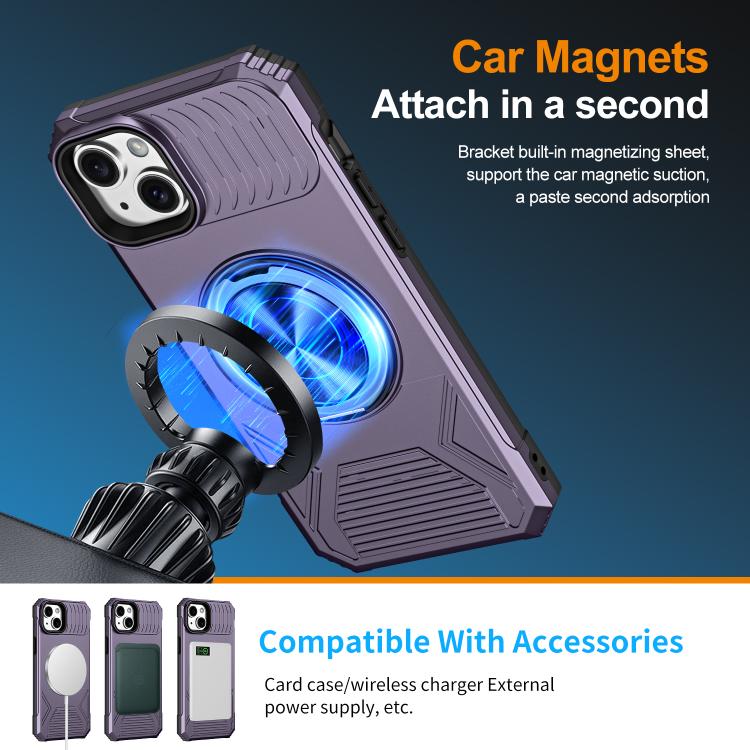 For iPhone 14 Plus Alloy Rotating Holder MagSafe Shockproof Phone Case