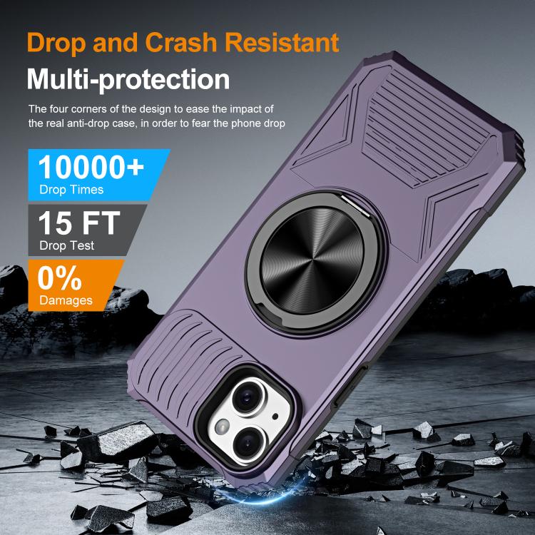 For iPhone 14 Plus Alloy Rotating Holder MagSafe Shockproof Phone Case
