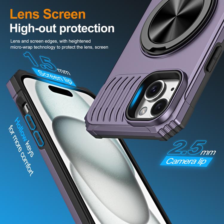 For iPhone 14 Plus Alloy Rotating Holder MagSafe Shockproof Phone Case