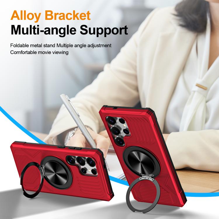 For Samsung Galaxy S24 Ultra 5G Alloy Rotating Holder MagSafe Shockproof Phone Case