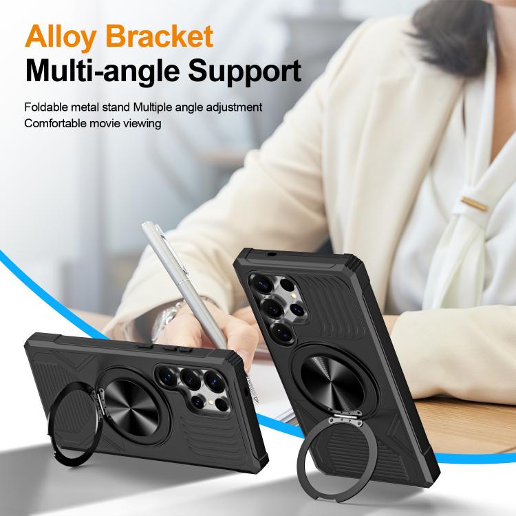 For Samsung Galaxy S24 Ultra 5G Alloy Rotating Holder MagSafe Shockproof Phone Case