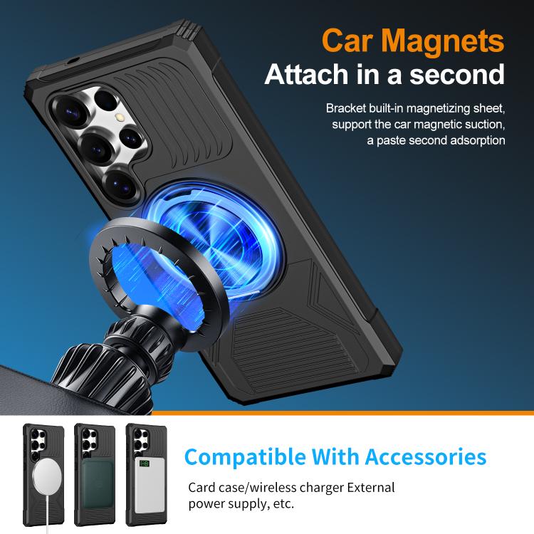 For Samsung Galaxy S24 Ultra 5G Alloy Rotating Holder MagSafe Shockproof Phone Case