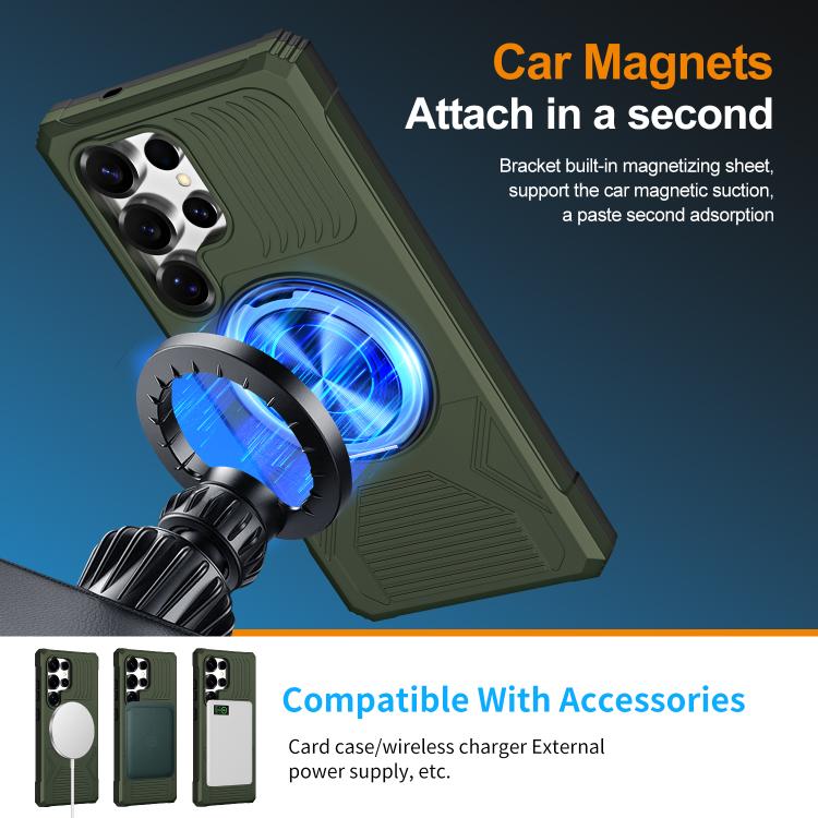 For Samsung Galaxy S24 Ultra 5G Alloy Rotating Holder MagSafe Shockproof Phone Case