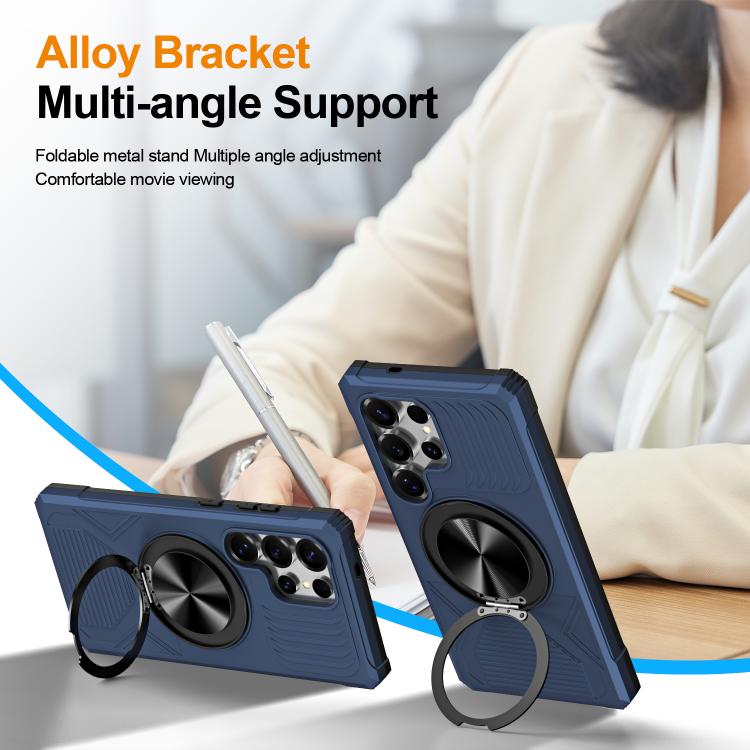 For Samsung Galaxy S24 Ultra 5G Alloy Rotating Holder MagSafe Shockproof Phone Case