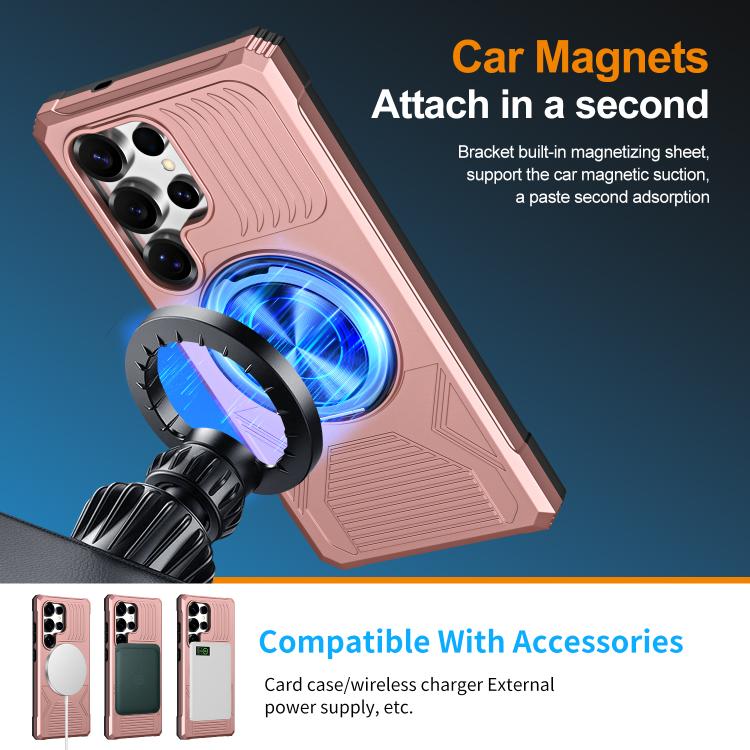For Samsung Galaxy S24 Ultra 5G Alloy Rotating Holder MagSafe Shockproof Phone Case