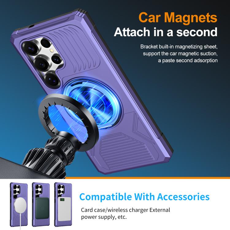 For Samsung Galaxy S24 Ultra 5G Alloy Rotating Holder MagSafe Shockproof Phone Case