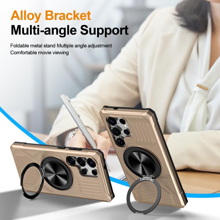 For Samsung Galaxy S24 Ultra 5G Alloy Rotating Holder MagSafe Shockproof Phone Case