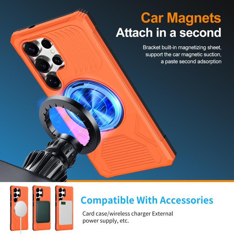 For Samsung Galaxy S24 Ultra 5G Alloy Rotating Holder MagSafe Shockproof Phone Case