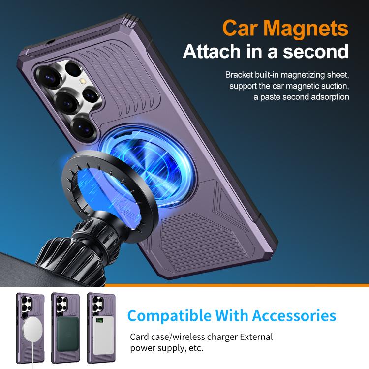 For Samsung Galaxy S24 Ultra 5G Alloy Rotating Holder MagSafe Shockproof Phone Case