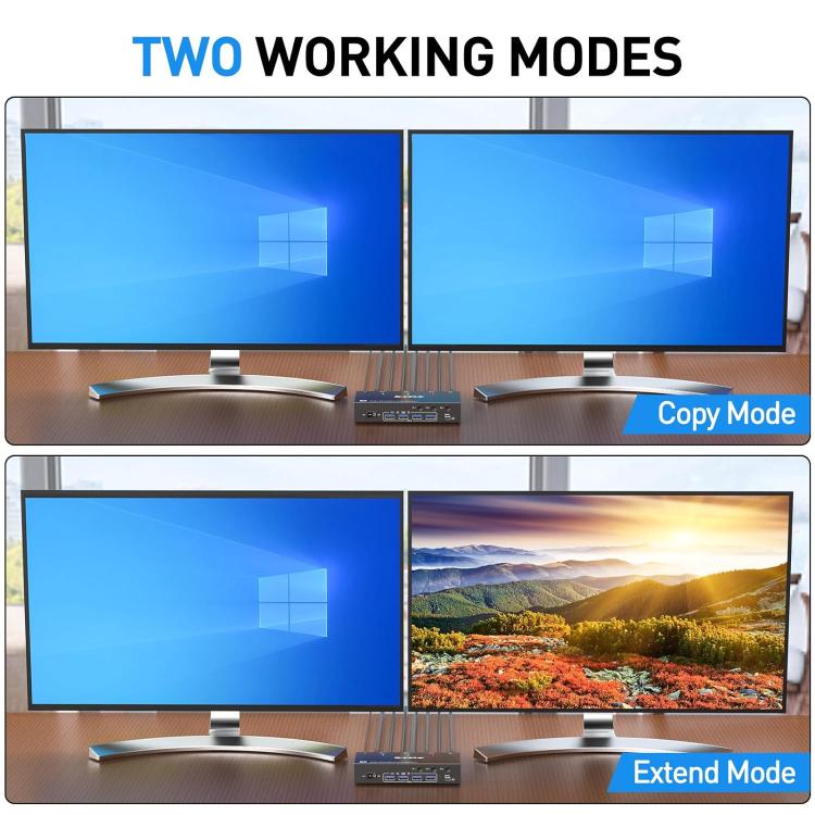 KCEVE KC-KVM302DP USB 3.0 Dual Monitor 8K 30Hz KVM Switch, Plug Type:UK Plug