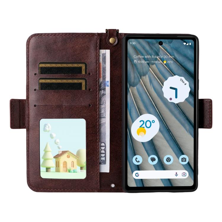 For Google Pixel 7a Multi-card Slots Crossbody Cowhide Leather Phone Case