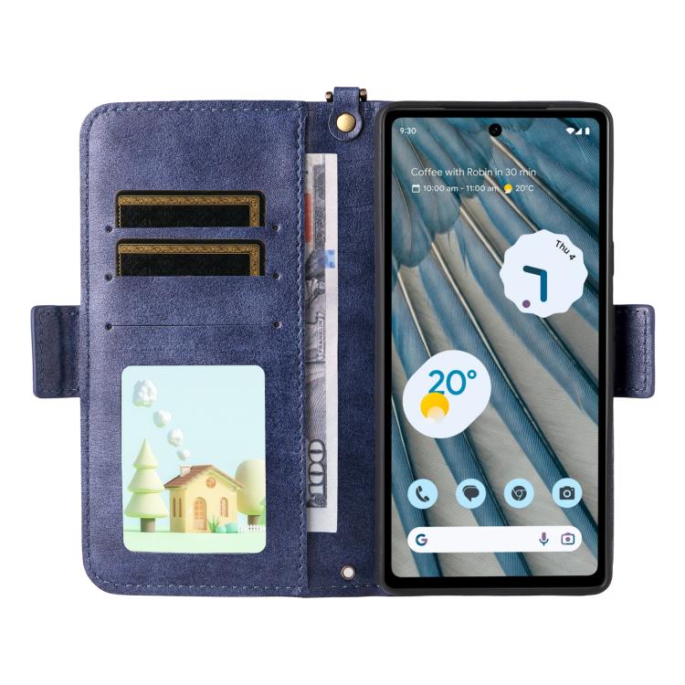 For Google Pixel 7a Multi-card Slots Crossbody Cowhide Leather Phone Case
