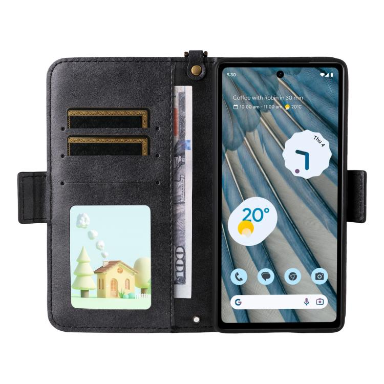 For Google Pixel 7a Multi-card Slots Crossbody Cowhide Leather Phone Case