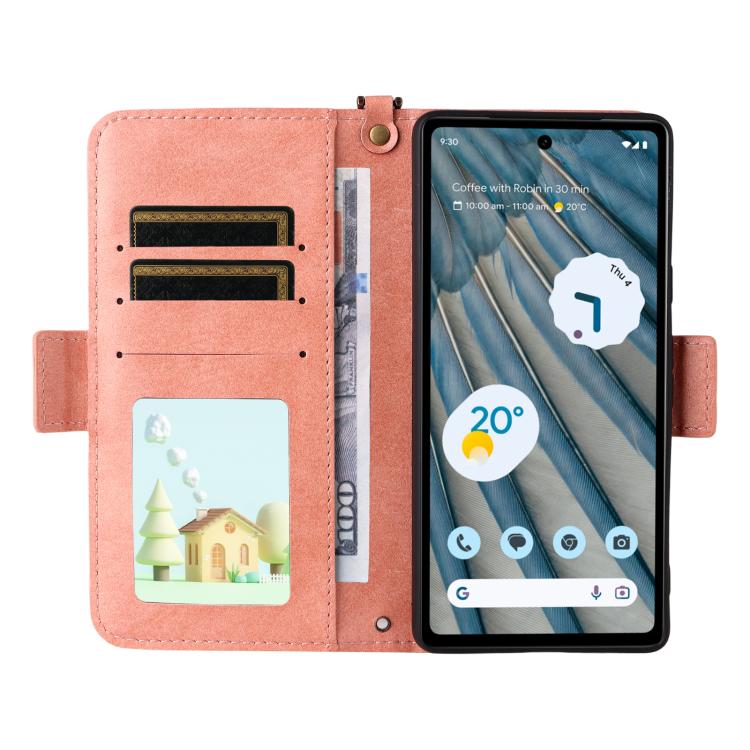 For Google Pixel 7a Multi-card Slots Crossbody Cowhide Leather Phone Case