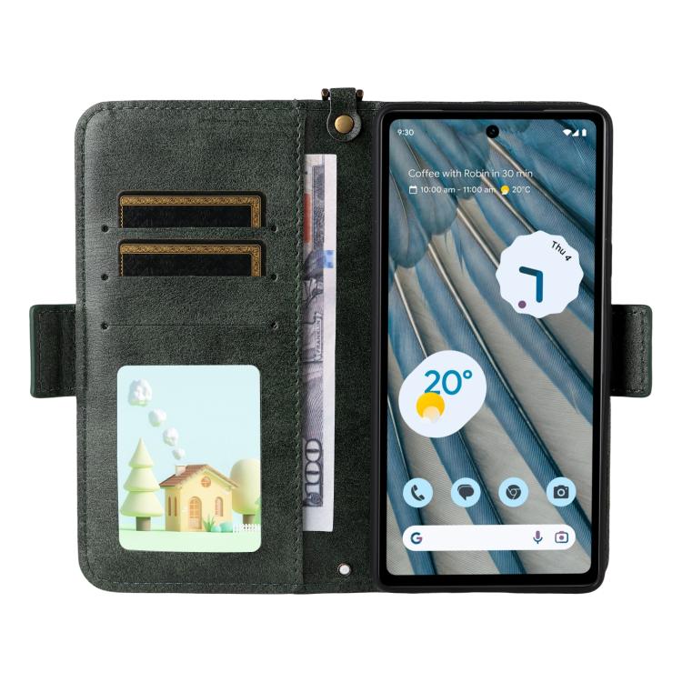 For Google Pixel 7a Multi-card Slots Crossbody Cowhide Leather Phone Case