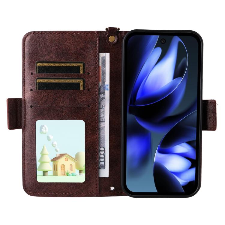 For Google Pixel 9a Multi-card Slots Crossbody Cowhide Leather Phone Case