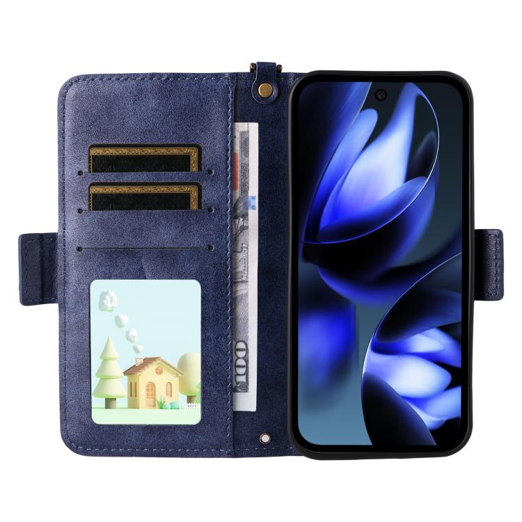 For Google Pixel 9a Multi-card Slots Crossbody Cowhide Leather Phone Case