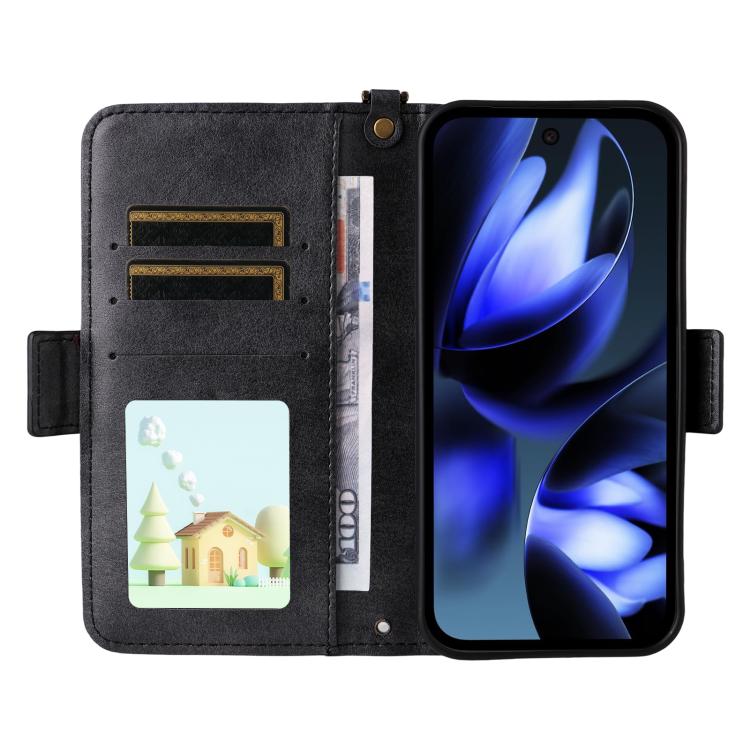 For Google Pixel 9a Multi-card Slots Crossbody Cowhide Leather Phone Case