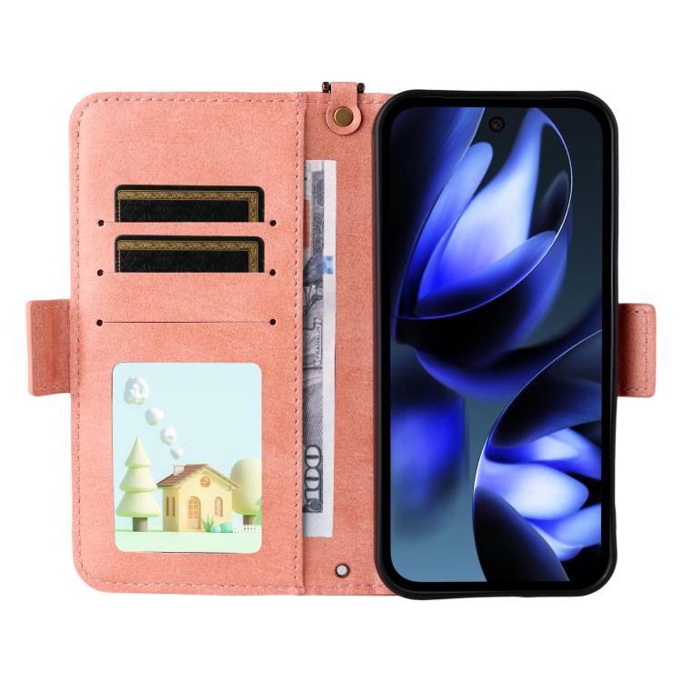 For Google Pixel 9a Multi-card Slots Crossbody Cowhide Leather Phone Case