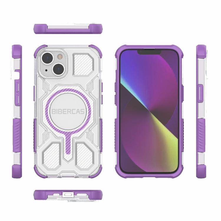 For iPhone 13 / 14 BIBERCAS Transparent Color Series MagSafe Air Bag Shockproof Phone Case