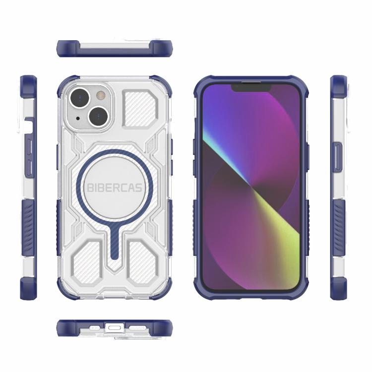 For iPhone 13 / 14 BIBERCAS Transparent Color Series MagSafe Air Bag Shockproof Phone Case