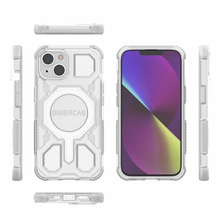 For iPhone 13 / 14 BIBERCAS Transparent Color Series MagSafe Air Bag Shockproof Phone Case