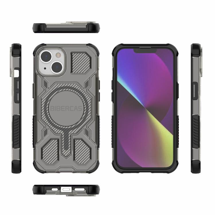 For iPhone 13 / 14 BIBERCAS Transparent Color Series MagSafe Air Bag Shockproof Phone Case