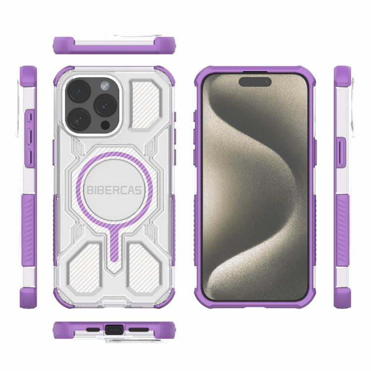 For iPhone 15 Pro Max BIBERCAS Transparent Color Series MagSafe Air Bag Shockproof Phone Case