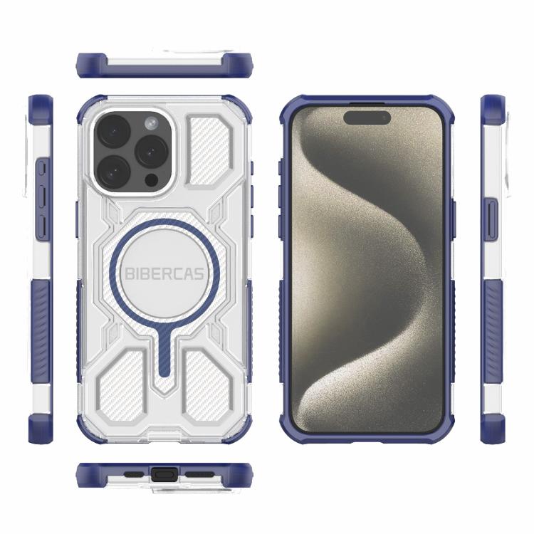 For iPhone 15 Pro Max BIBERCAS Transparent Color Series MagSafe Air Bag Shockproof Phone Case