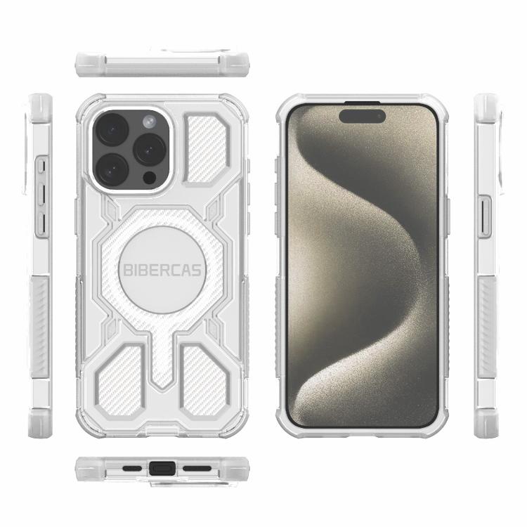 For iPhone 15 Pro Max BIBERCAS Transparent Color Series MagSafe Air Bag Shockproof Phone Case
