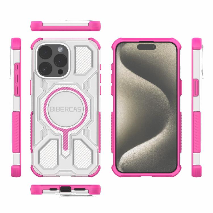 For iPhone 15 Pro Max BIBERCAS Transparent Color Series MagSafe Air Bag Shockproof Phone Case