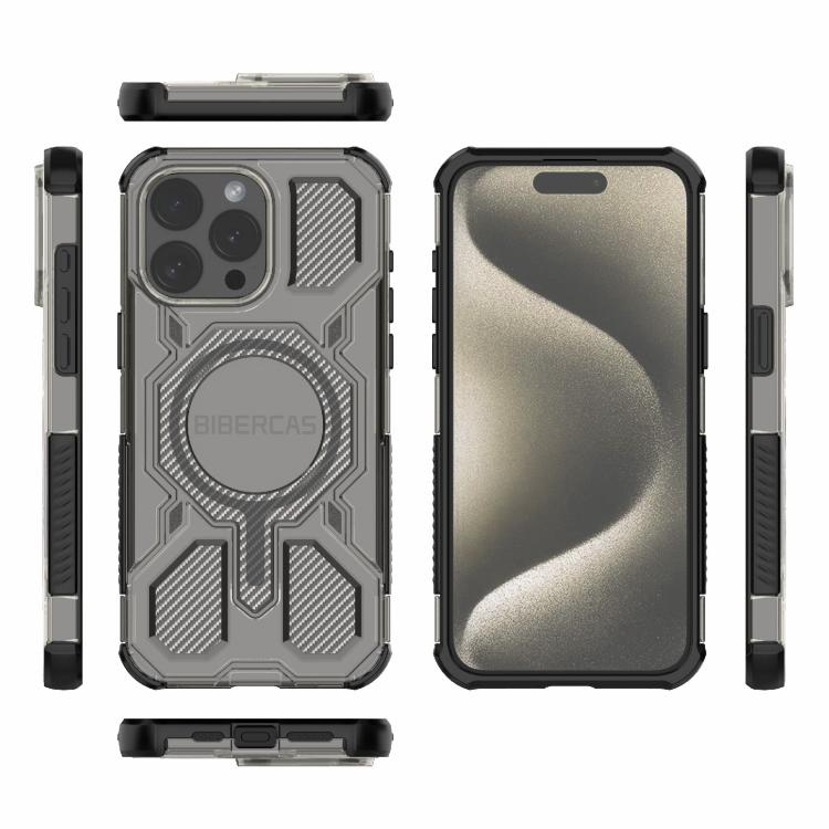 For iPhone 15 Pro Max BIBERCAS Transparent Color Series MagSafe Air Bag Shockproof Phone Case