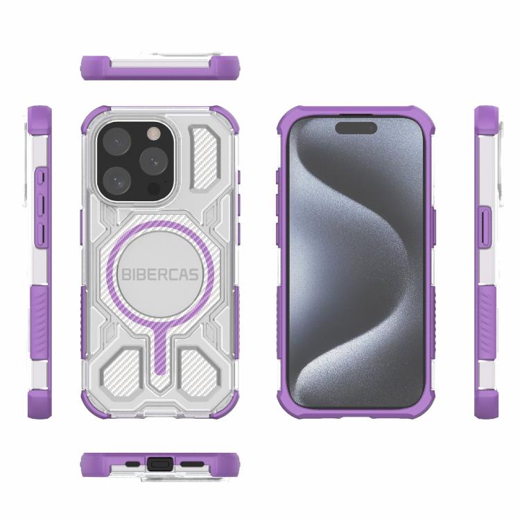 For iPhone 15 Pro BIBERCAS Transparent Color Series MagSafe Air Bag Shockproof Phone Case
