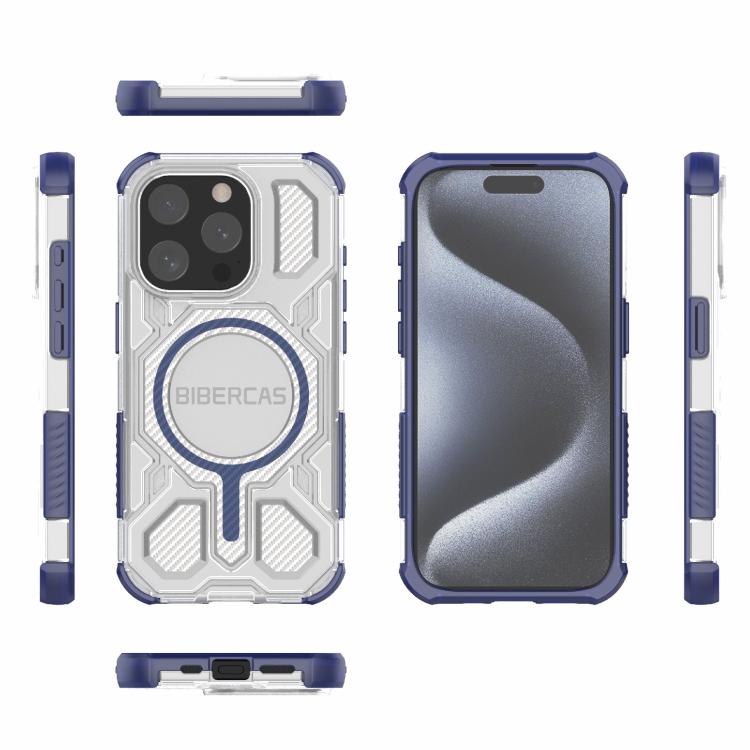 For iPhone 15 Pro BIBERCAS Transparent Color Series MagSafe Air Bag Shockproof Phone Case