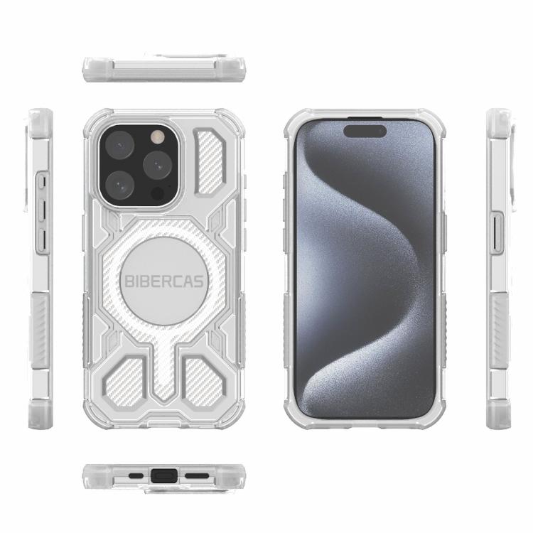 For iPhone 15 Pro BIBERCAS Transparent Color Series MagSafe Air Bag Shockproof Phone Case