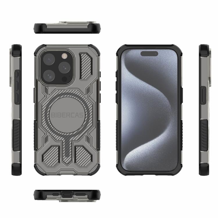 For iPhone 15 Pro BIBERCAS Transparent Color Series MagSafe Air Bag Shockproof Phone Case