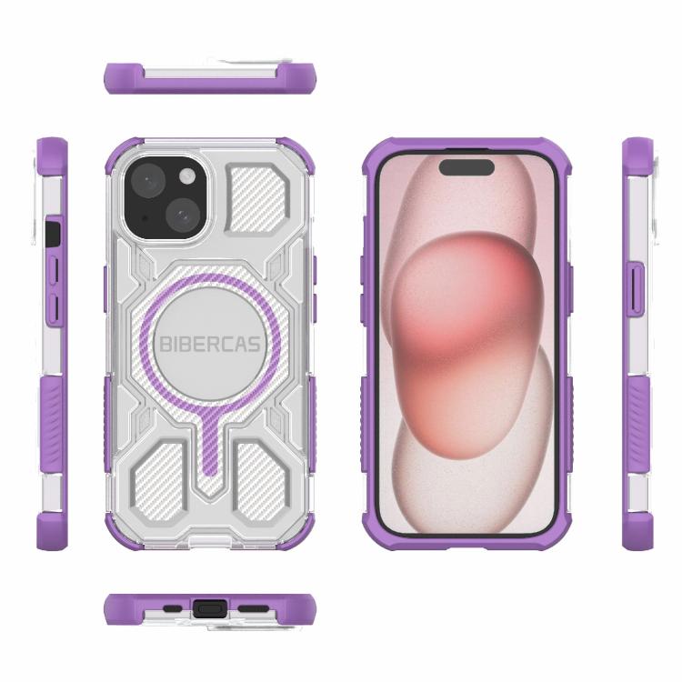 For iPhone 15 BIBERCAS Transparent Color Series MagSafe Air Bag Shockproof Phone Case