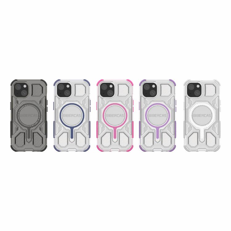 For iPhone 15 BIBERCAS Transparent Color Series MagSafe Air Bag Shockproof Phone Case
