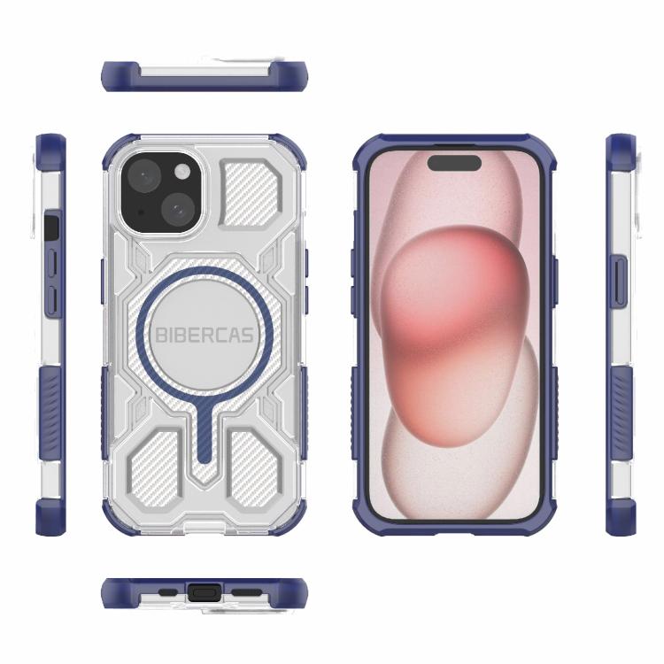 For iPhone 15 BIBERCAS Transparent Color Series MagSafe Air Bag Shockproof Phone Case