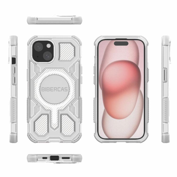 For iPhone 15 BIBERCAS Transparent Color Series MagSafe Air Bag Shockproof Phone Case
