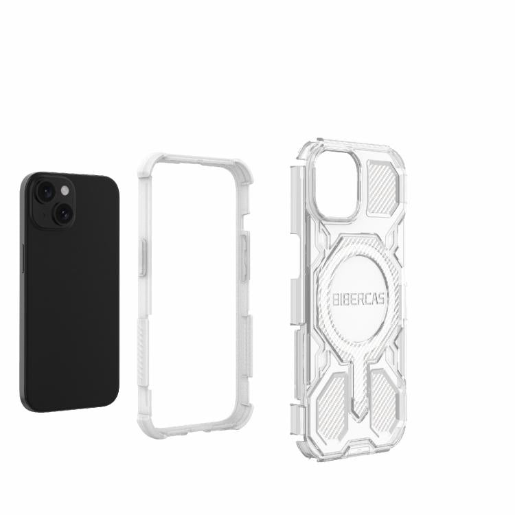 For iPhone 15 BIBERCAS Transparent Color Series MagSafe Air Bag Shockproof Phone Case