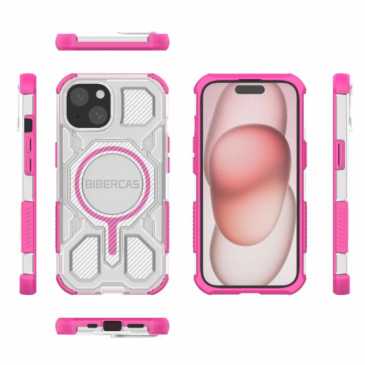 For iPhone 15 BIBERCAS Transparent Color Series MagSafe Air Bag Shockproof Phone Case