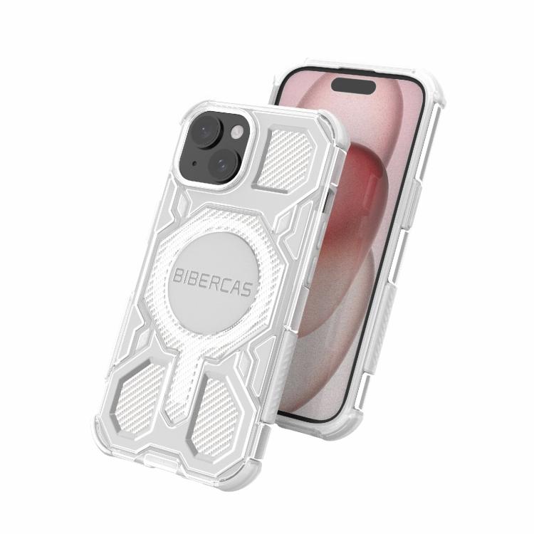 For iPhone 15 BIBERCAS Transparent Color Series MagSafe Air Bag Shockproof Phone Case