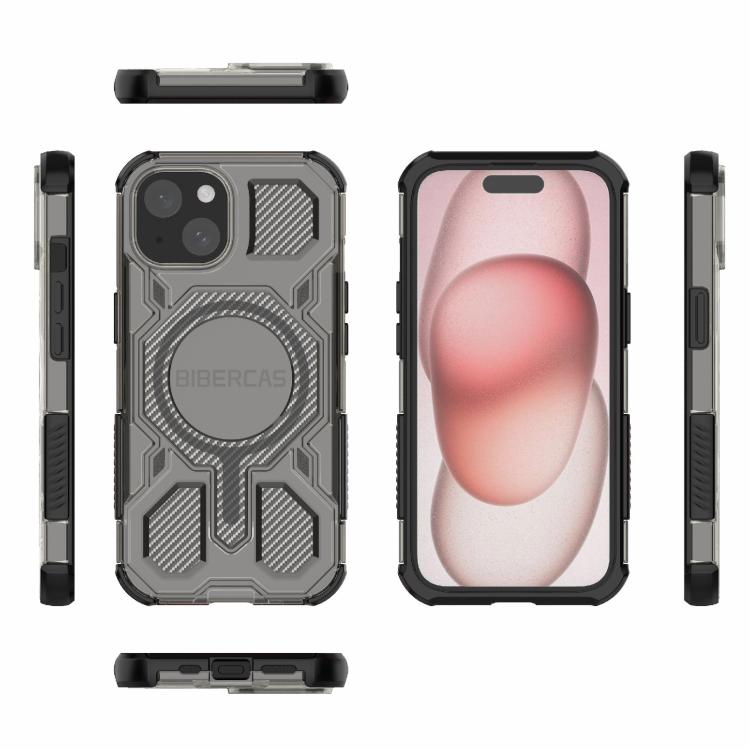For iPhone 15 BIBERCAS Transparent Color Series MagSafe Air Bag Shockproof Phone Case