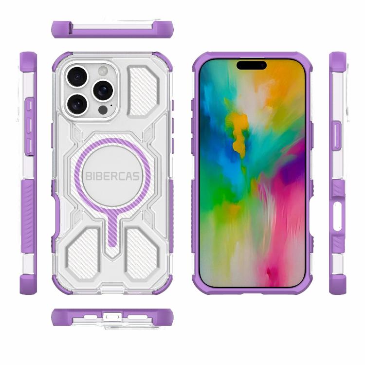 For iPhone 16 Pro Max BIBERCAS Transparent Color Series MagSafe Air Bag Shockproof Phone Case