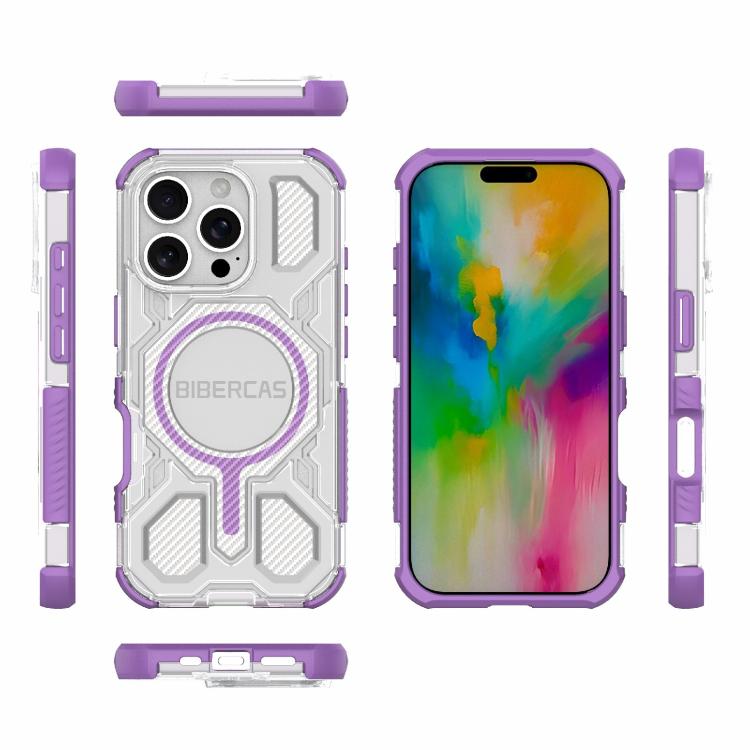 For iPhone 16 Pro BIBERCAS Transparent Color Series MagSafe Air Bag Shockproof Phone Case