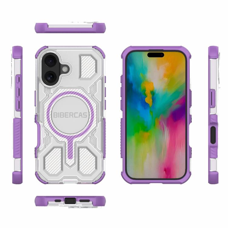 For iPhone 16 BIBERCAS Transparent Color Series MagSafe Air Bag Shockproof Phone Case