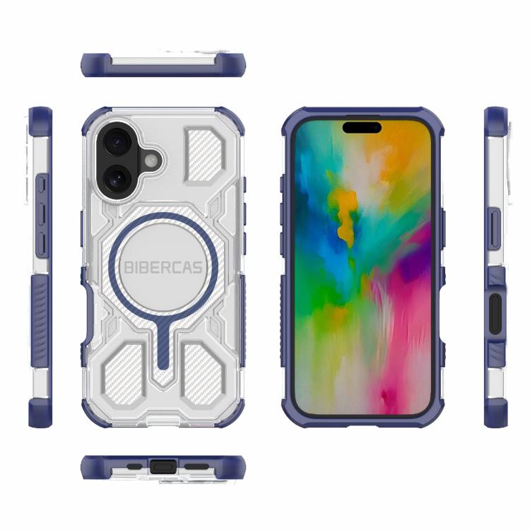 For iPhone 16 BIBERCAS Transparent Color Series MagSafe Air Bag Shockproof Phone Case