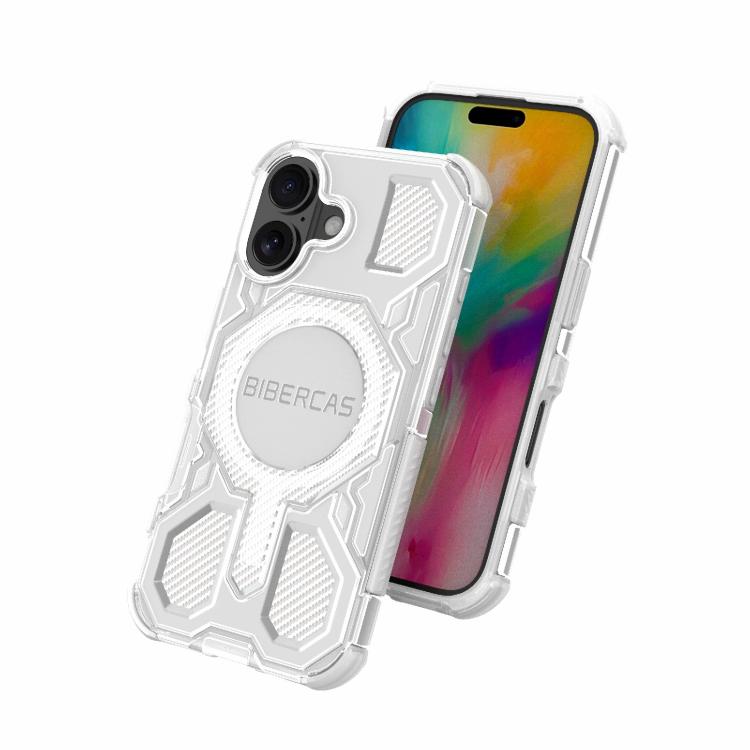 For iPhone 16 BIBERCAS Transparent Color Series MagSafe Air Bag Shockproof Phone Case
