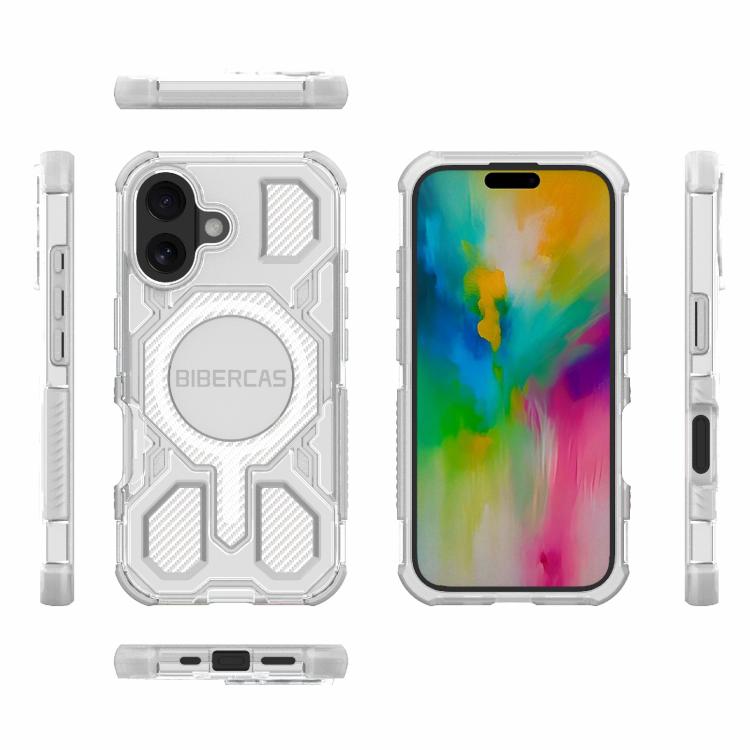 For iPhone 16 BIBERCAS Transparent Color Series MagSafe Air Bag Shockproof Phone Case